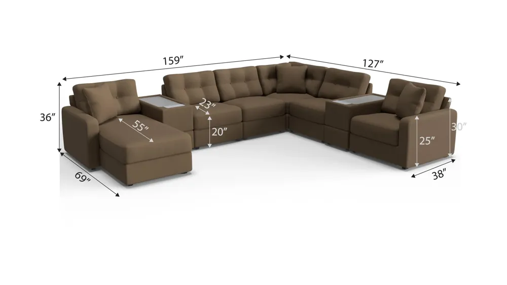 ModularOne 8-pc. Sectional w/Two Power Consoles Dimensions