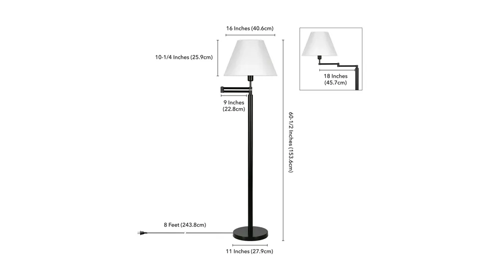 Reiner Swing Arm Floor Lamp Dimensions