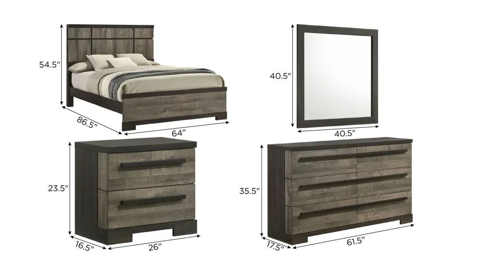 Remington 4-pc. Bedroom Set Dimensions