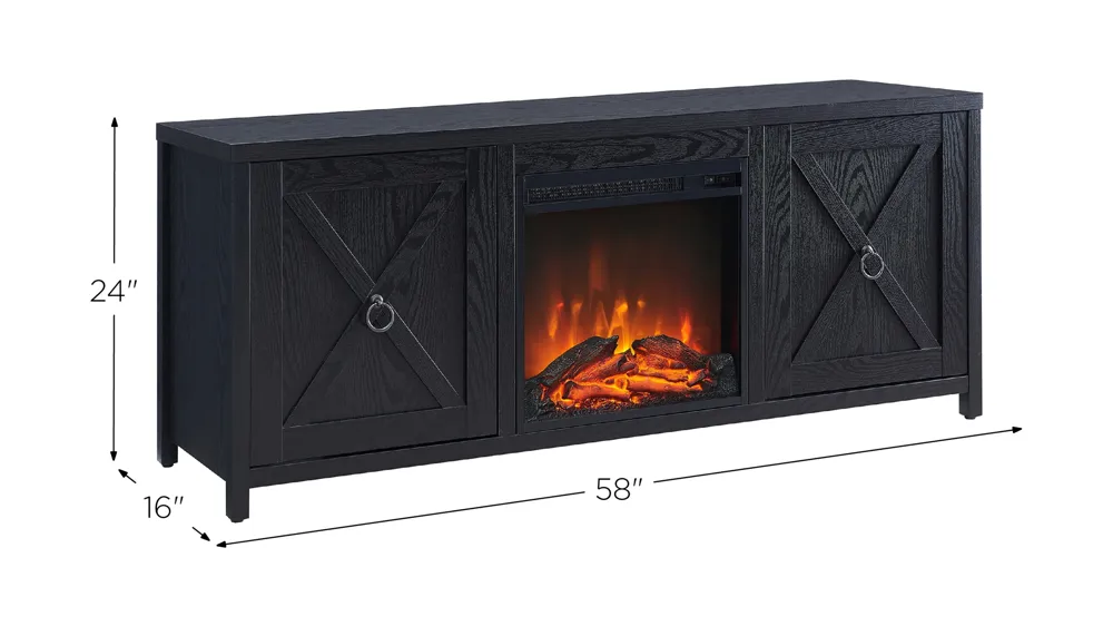 Taylor 58" TV Stand with Log Fireplace Insert Dimensions