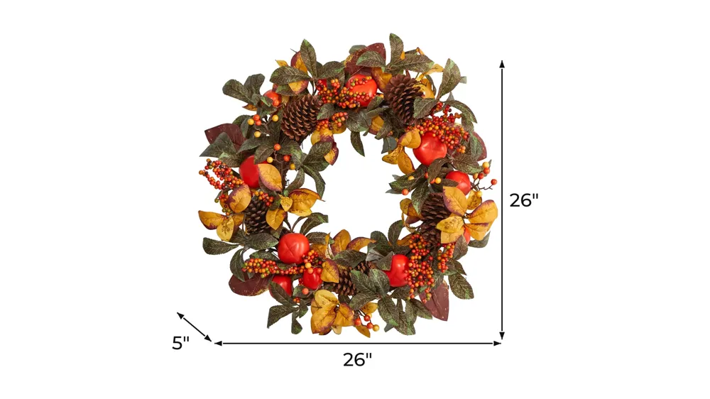 26" Harvest Foliage Artificial Wreath Dimensions