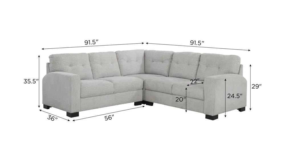 Pierce 3-pc. Sectional Dimensions