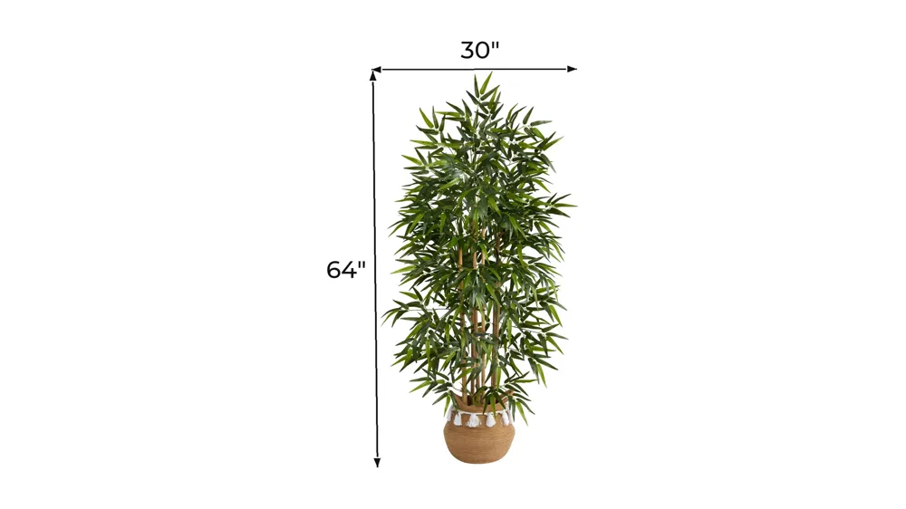 64" Bamboo Artificial Tree in Planter with Tassels Dimensions