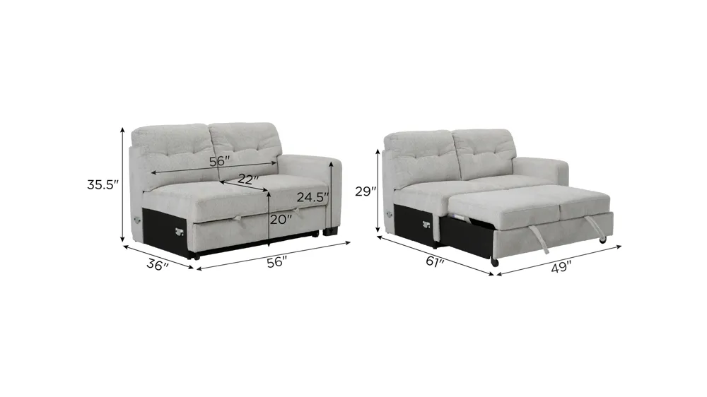 Pierce Right Arm Facing Loveseat w/ Pop Up Sleeper Dimensions