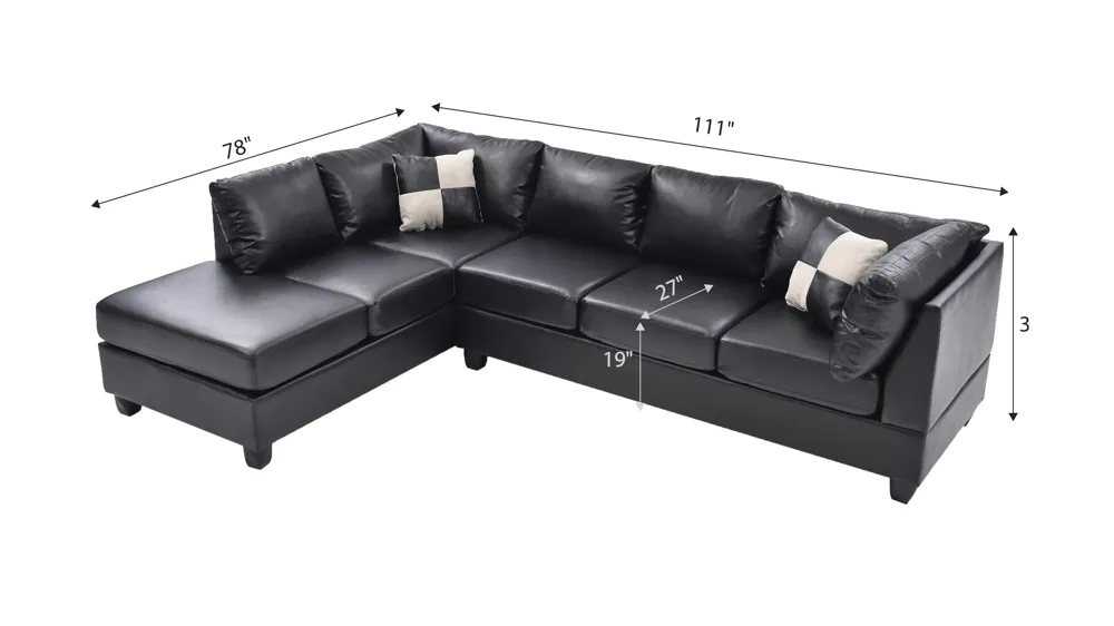 Malone 2-pc. Reversible Sectional Sofa Dimensions