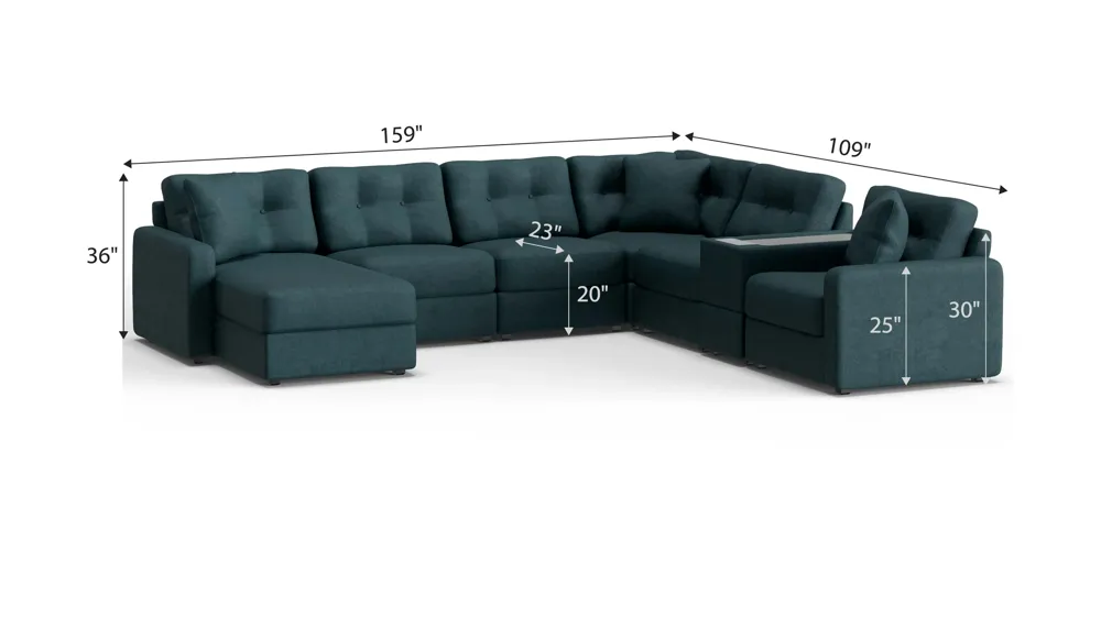 ModularOne 7-pc. Sectional w/One Power Console Dimensions