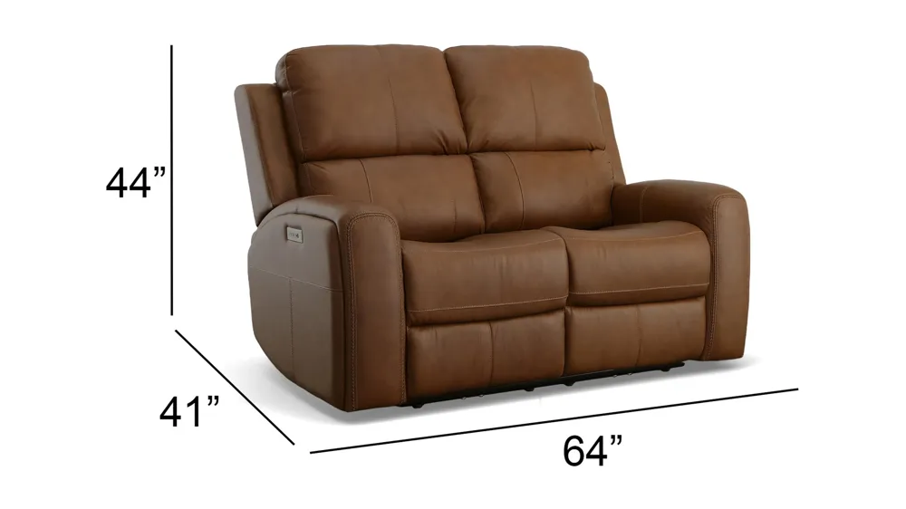Linden Leather Power Reclining Loveseat with Power Headrest and Lumbar Dimensions