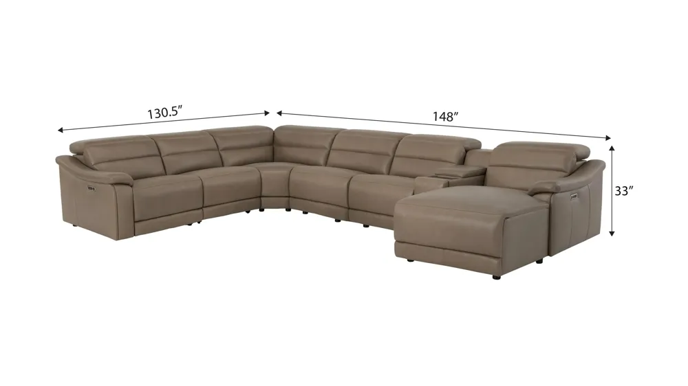Tucker 7-pc. Triple Power Leather Sectional Dimensions