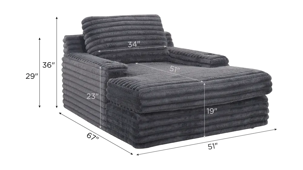 Woolly Small Chaise w/ Dual Cup Holders and USB Dimensions