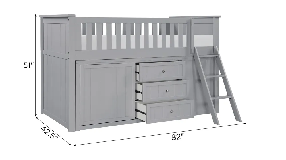 Belisar Low Loft Bunk with Bookcase and 2 Dressers Dimensions