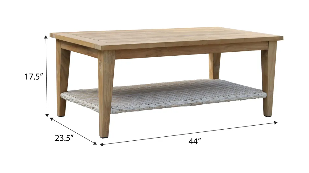 Teak and Ash Grey Wicker Coffee Table Dimensions