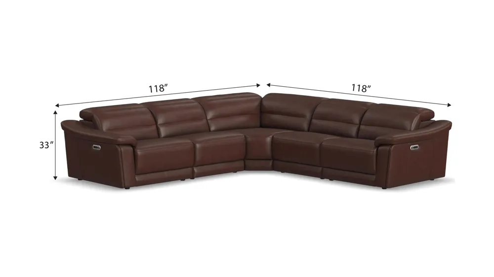 Tucker 5-pc. Triple Power Leather Sectional Dimensions