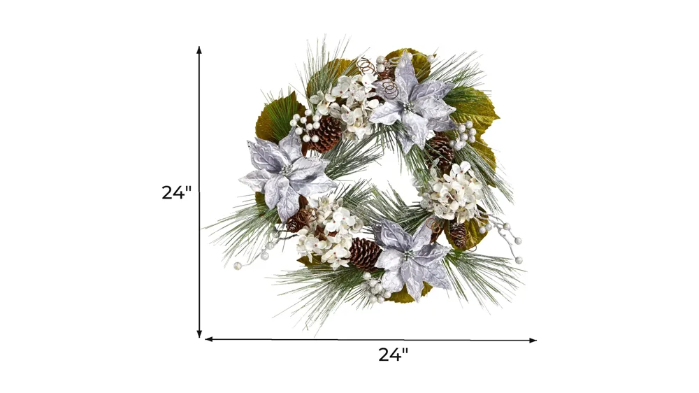 24" Silver Holiday Foliage Artificial Wreath Dimensions