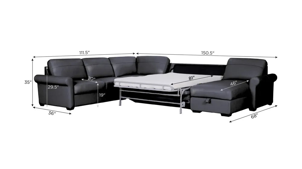 Harley 5-pc. Leather Sectional Dimensions