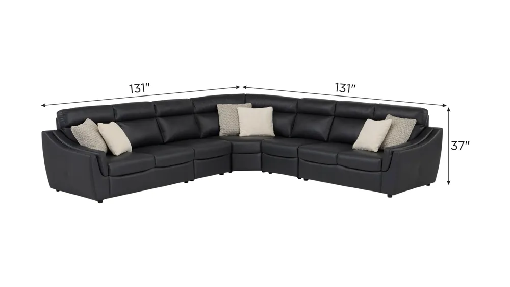 Warner 5-pc Leather Sectional Dimensions