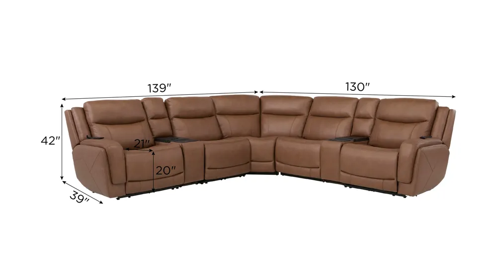 Harbin 7-pc. Leather Triple Power Sectional w/ Cooler Console