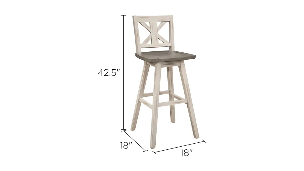 Trouvaille Bar Height Swivel Chair With Cross Back - Set of 2 Dimensions