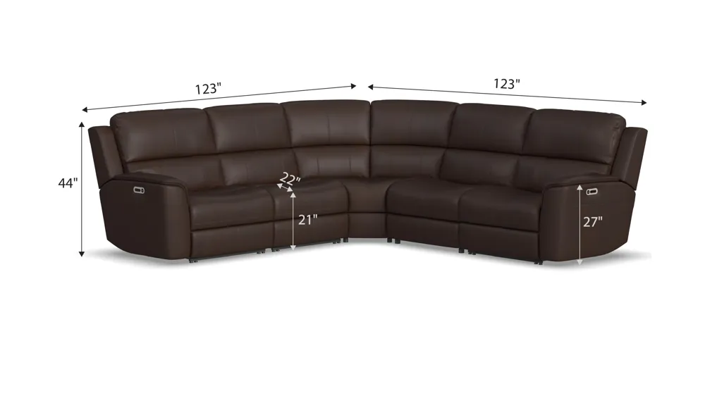 Henrick 5-pc. Triple Power Leather Sectional Dimensions