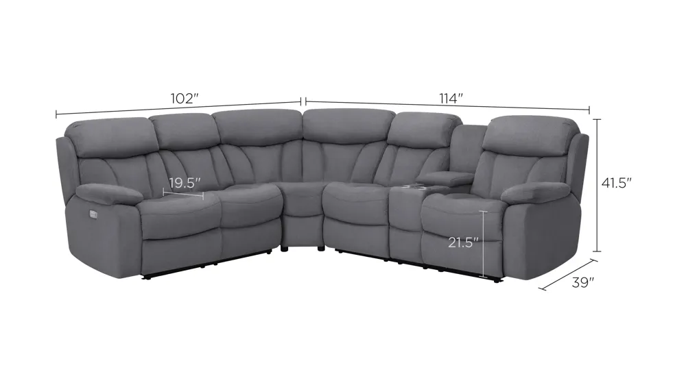 Connell 3-pc. Power-Reclining Sectional Sofa w/ Heat and Massage Dimensions