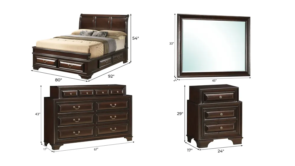 Sarasota 4-pc. Storage Bedroom Set Dimensions