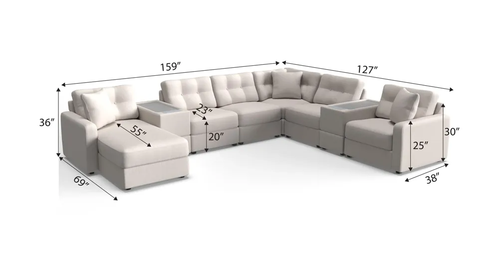 ModularOne 8-pc. Sectional w/Two Power Consoles Dimensions
