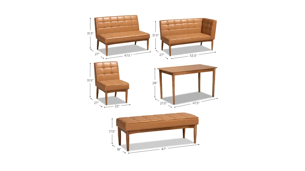 Sanford 5-pc. Nook Dining Set Dimensions