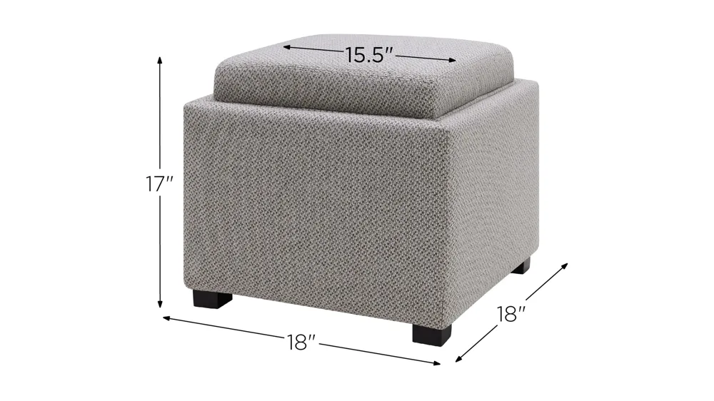Cameron Square Fabric Storage Ottoman with Tray Dimensions
