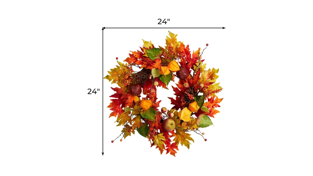 Crisp 24" Maple Leaf and Berries Wreath Dimensions