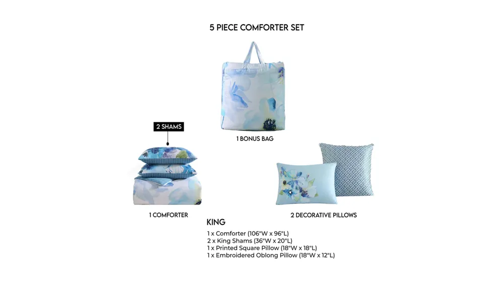 Bebejan Watercolor Blue 5-pc. Reversible Comforter Set Dimensions