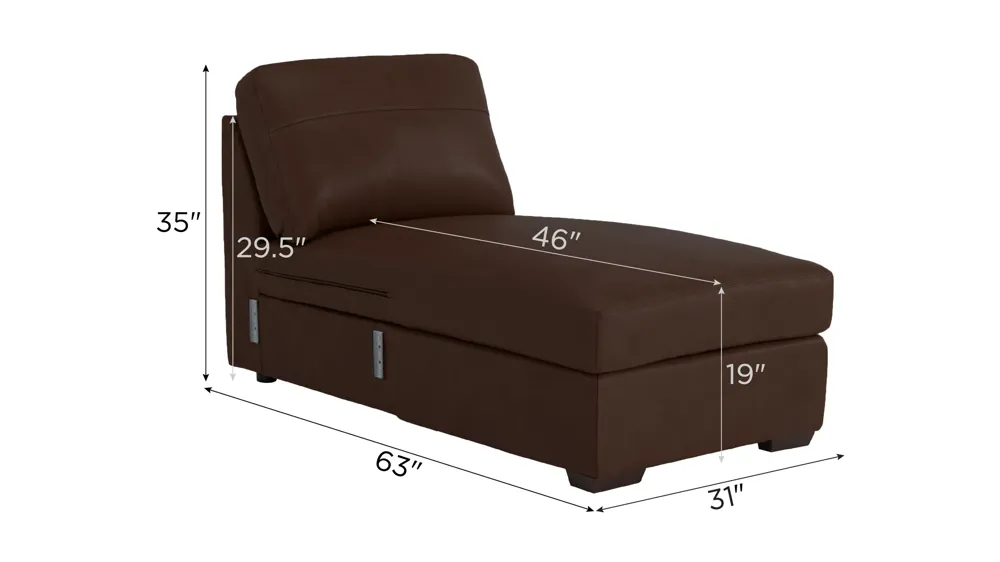 Harley Leather Armless Storage Chaise Dimensions