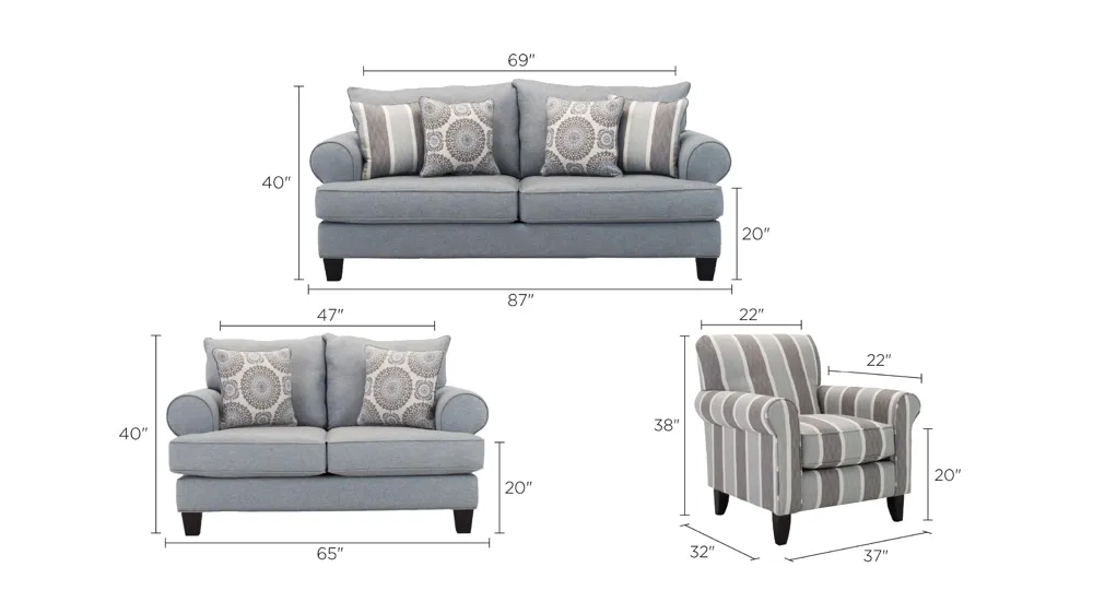 Azlyn Living Room Set Dimensions