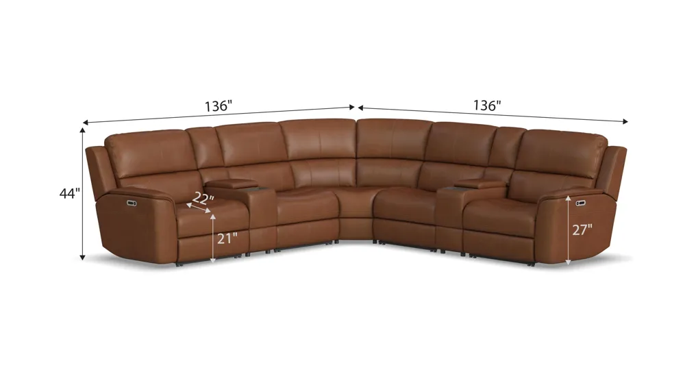 Henrick 7-pc. Triple Power Leather Sectional Dimensions