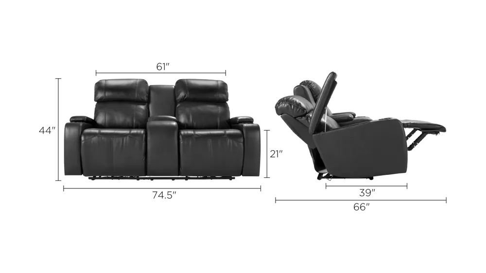 Stylus Power Console Loveseat w/ Power Headrests Dimensions