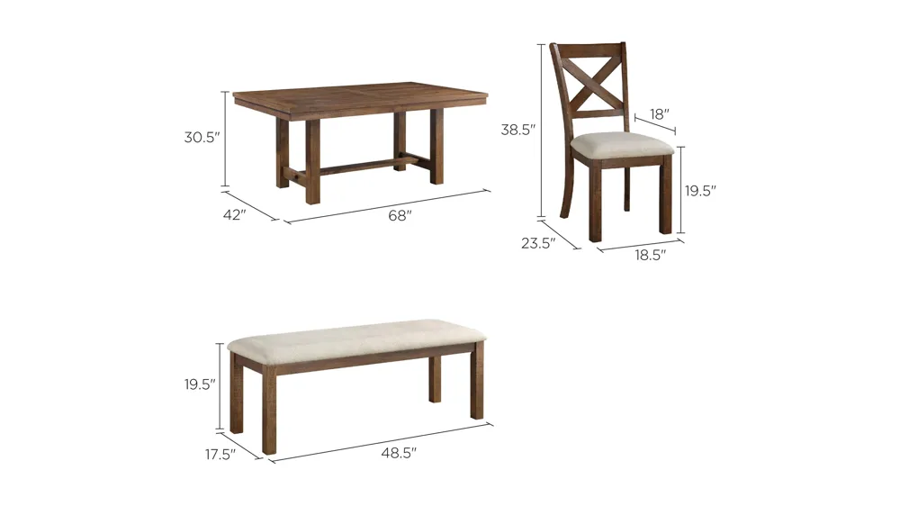 Levittown 6-pc. Dining Set W/ Bench Dimensions
