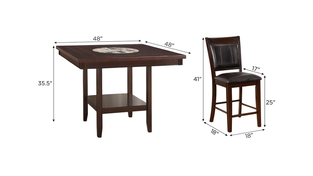 Lysander 5-pc. Counter-Height Dining Set Dimensions