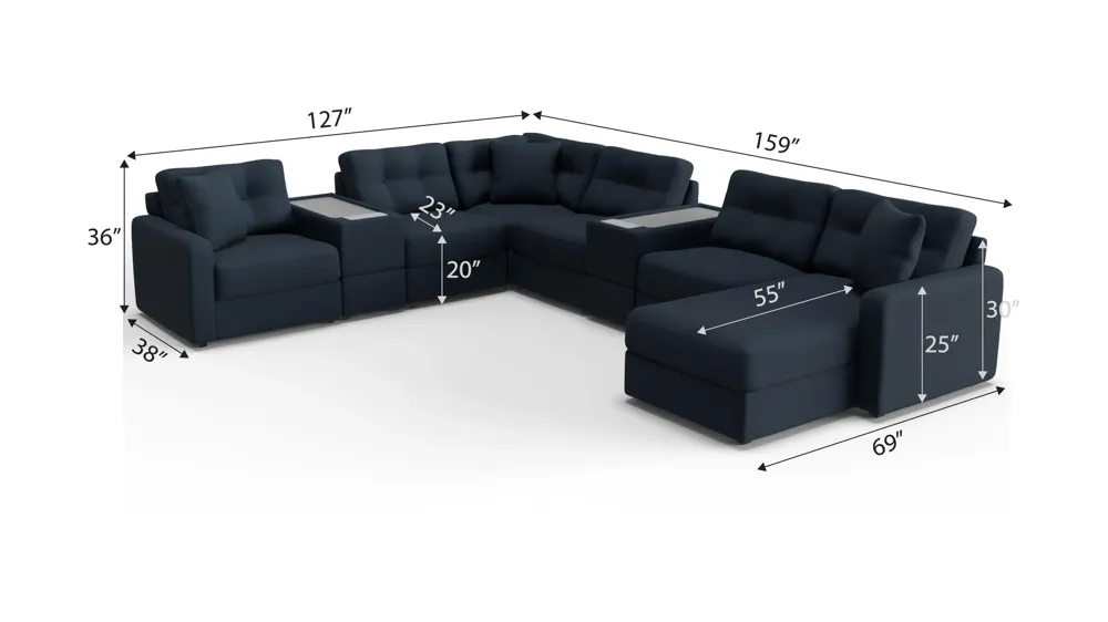 ModularOne 8-pc. Sectional w/Two Power Consoles Dimensions