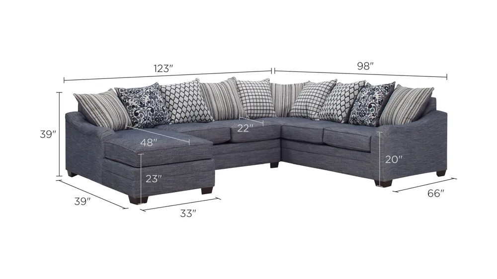 Hamden 3-pc. Chenille Sectional Sofa Dimensions