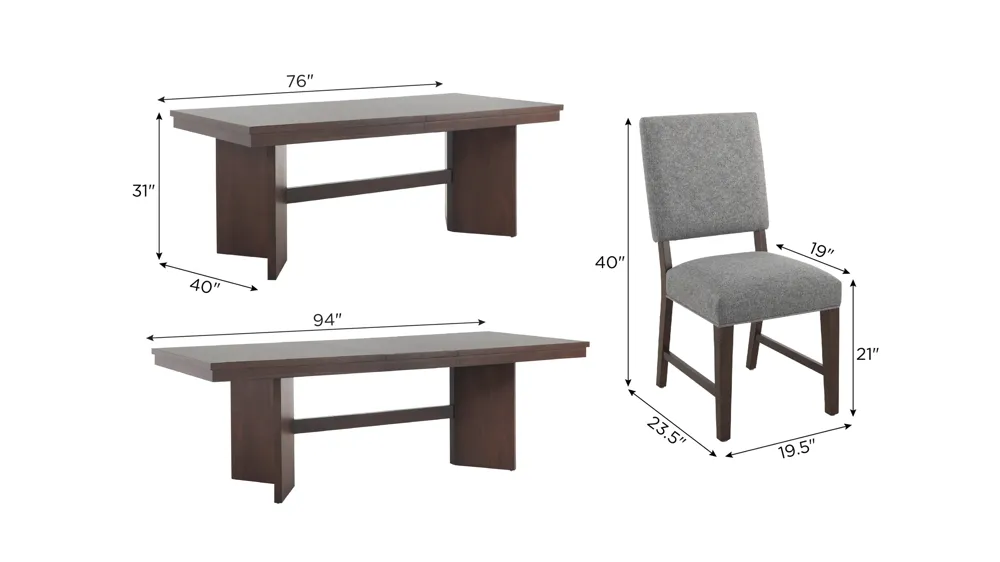 Declan 5-pc Dining Set Dimensions