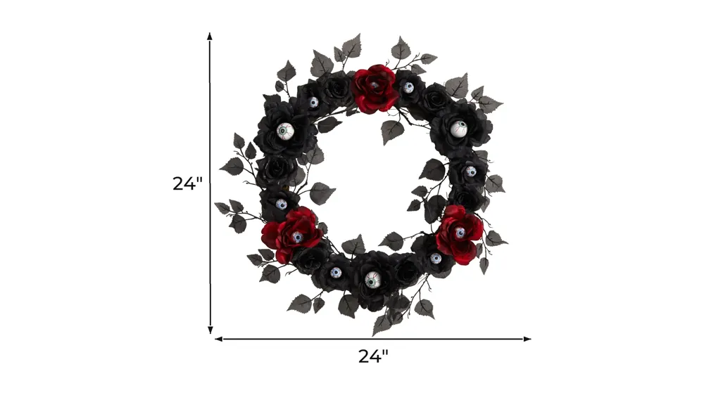 24" Halloween Foliage Eyeball Rose Artificial Wreath Dimensions