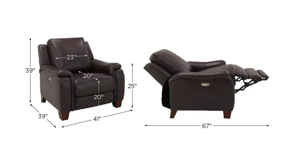 Ramiro Leather Power Recliner Dimensions