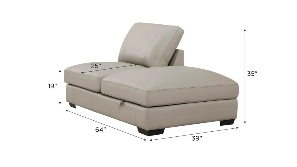Oaklynn Leather Right Arm Facing Storage Bumper chaise Dimensions