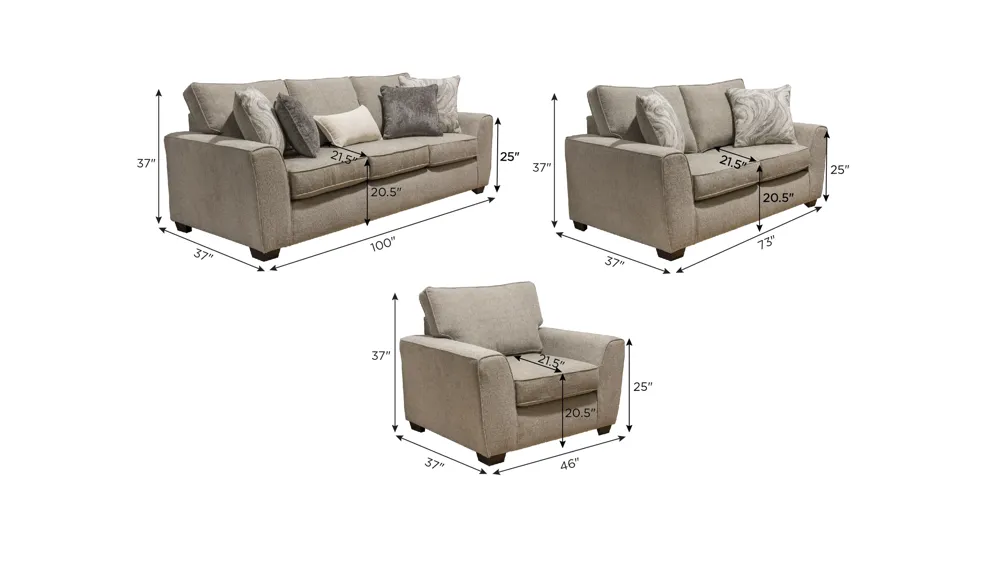 Bray Living Room Set Dimensions