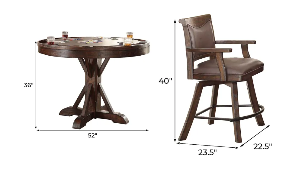 Gettysburg 5-pc. Counter-Height Gaming and Dining Set Dimensions
