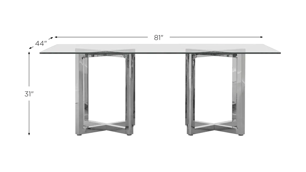Amalfi Double Pedestal Glass Dining Table Dimensions