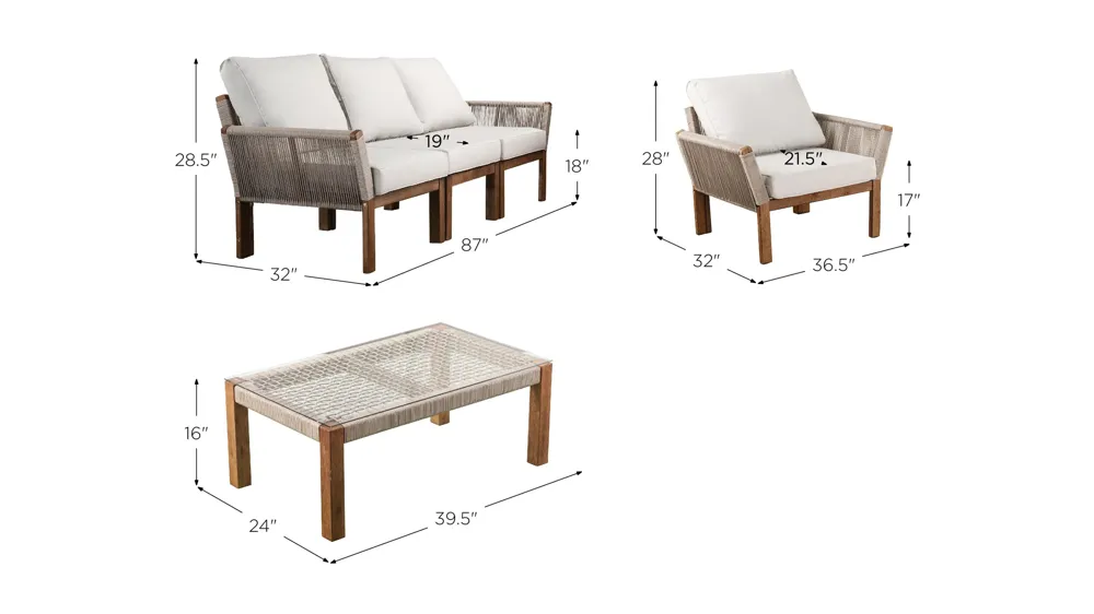 Savoy 4-pc. Outdoor Seating Set Dimensions