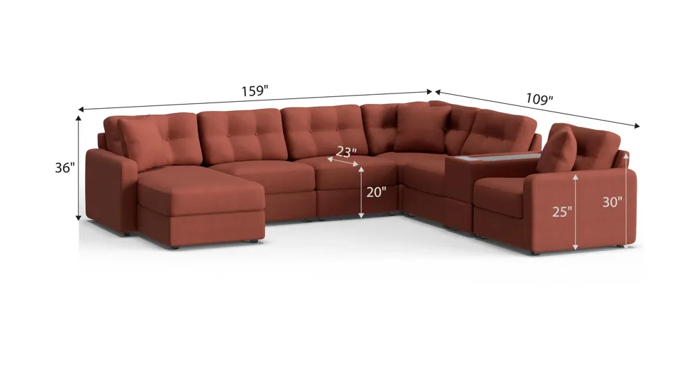 ModularOne 7-pc. Sectional w/One Power Console Dimensions