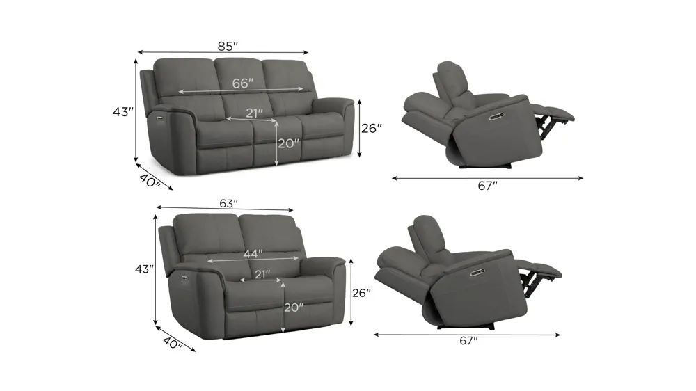 Henrick Triple Power Leather Living Room Set Dimensions