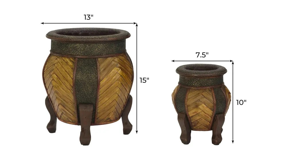 Decorative Rounded Wood Planters (Set of 2) Dimensions