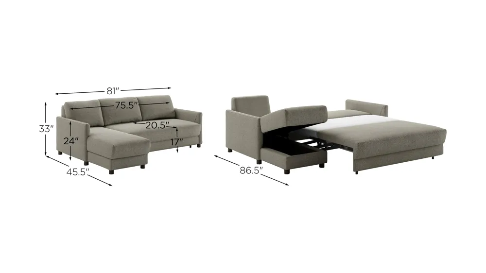 Pint Full XL Sectional Sleeper Dimensions