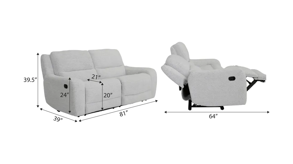 Miller 2-pc. Manual Loveseat Dimensions